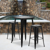 Flash Furniture CH-31330B-2-30SQ-BK-GG Metal Bar Table Set in Black